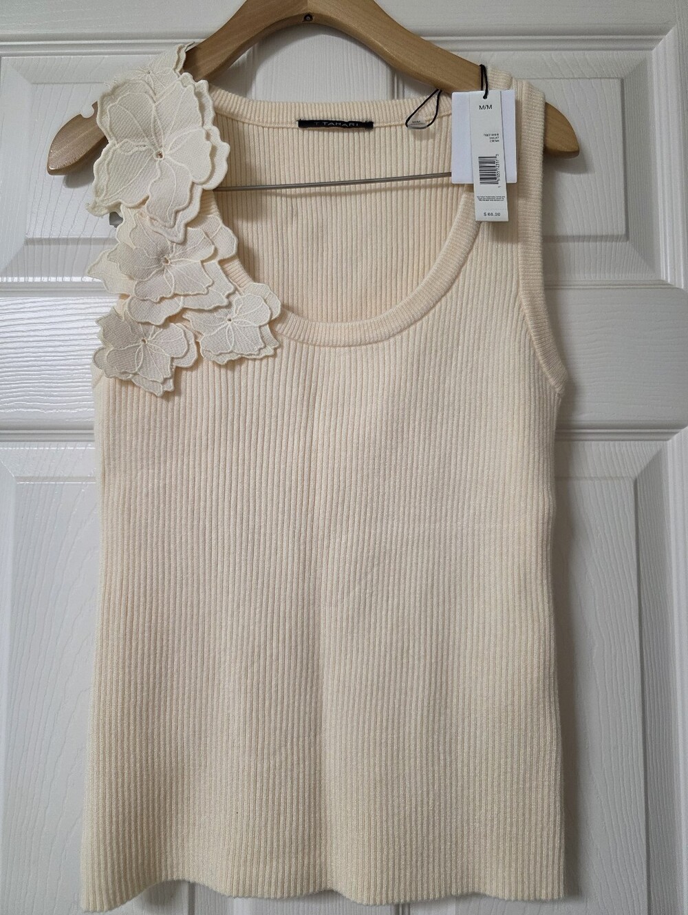 Soft Ribbed Tank with Floral Appliqué - Cream